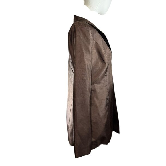 Victor Costa Vintage Jacket Size 6 Brown Bronze Shantung Blazer Open Front - Picture 4 of 6